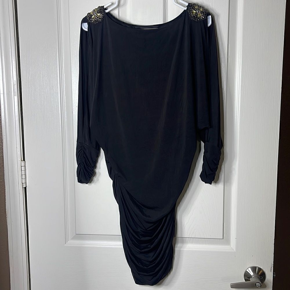 Aidan cold shoulder long sleeve gathered beaded cocktail dress size 2